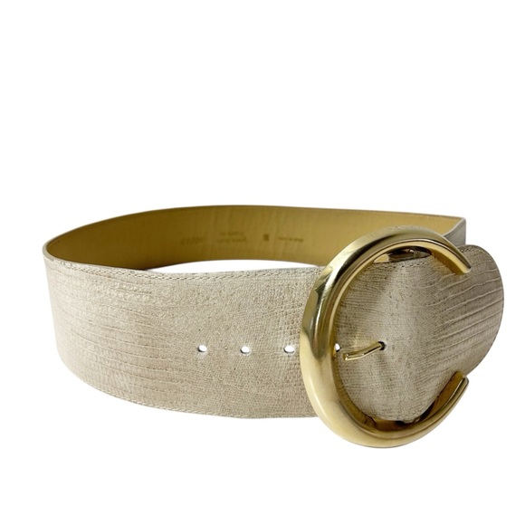 Wide Belt STEERHIDE Leather Gold Buckle Sz M 34” Long IGUANA GRAIN MADE in USA - Picture 3 of 9